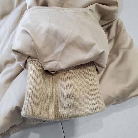 Ann Taylor Jacket Womens Medium Beige Down Puffer Short Coat Fleece Lined - Picture 10 of 11